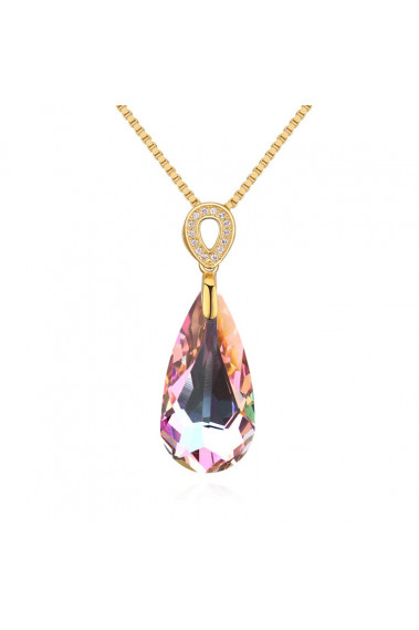 Collier doré femme avec pendentif en pierre cristal multicolore - 24495 #1