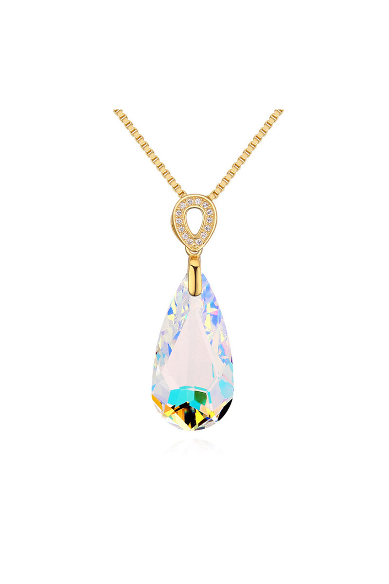 Collier pendentif pierre blanche multicolore en argent doré - Ref 24497 - 01