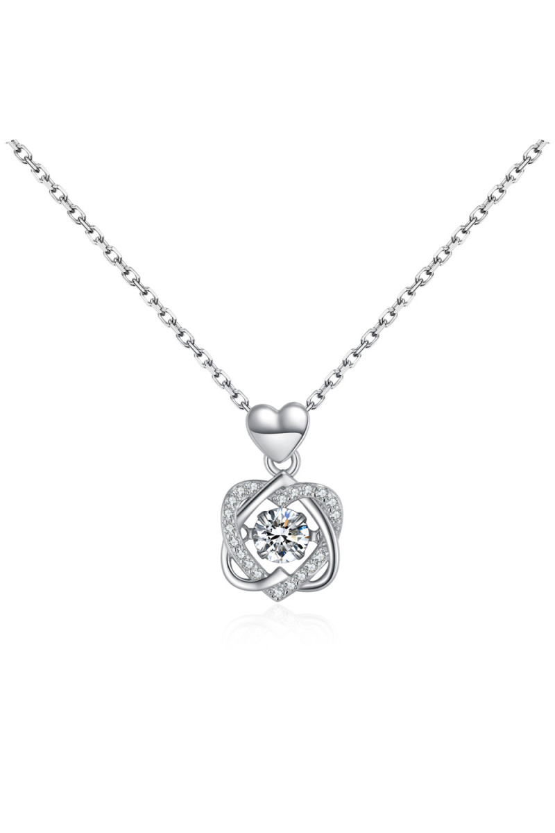 Collier pendentif double cœur entrelacé avec chaîne en argent - Ref 28707 - 01