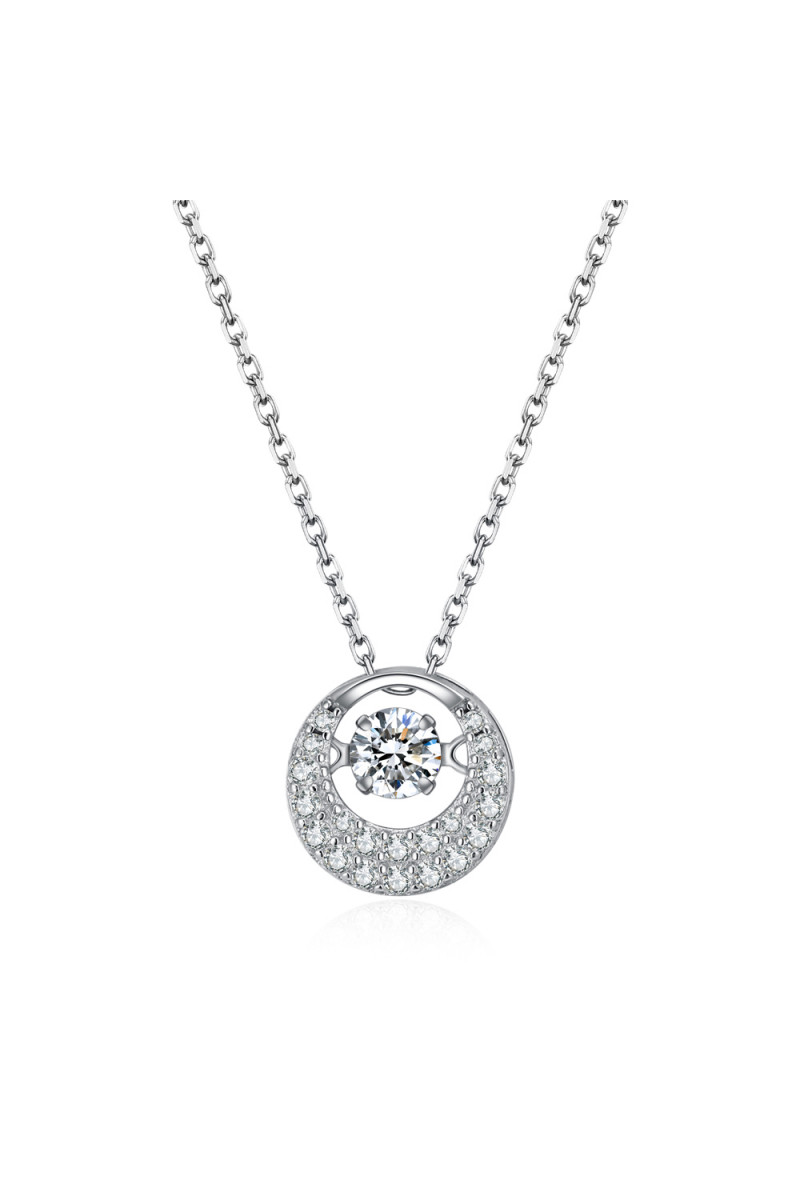 Collier pendule femme avec cristal blanc et chaîne forçat en argent - Ref 28709 - 01