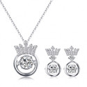 Ensemble parure argent femme collier et boucles d’oreilles couronne - Ref 28951 - 02