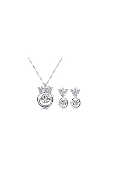 Ensemble parure argent femme collier et boucles d’oreilles couronne - 28951 #1