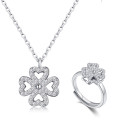 Ensemble collier et bague ajustable en argent 925 fleur - Ref 28958 - 02