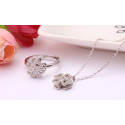 Ensemble collier et bague ajustable en argent 925 fleur - Ref 28958 - 03