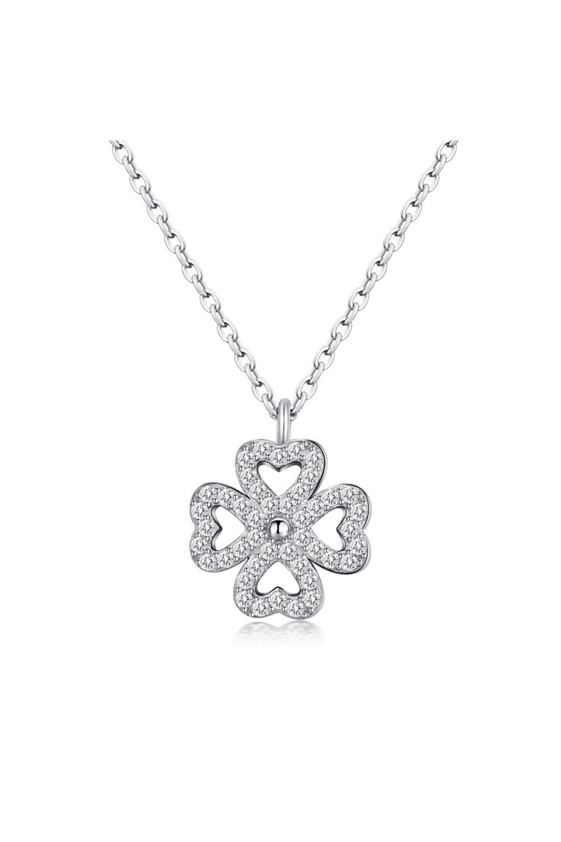 Collier fleur cristal pas cher avec chaîne à maille forçat en argent - Ref 28959 - 01