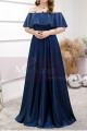 Plus Size Long Formal Dresses Navy Blue With Ruffle Neckline - Ref L2230 - 02