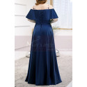 Plus Size Long Formal Dresses Navy Blue With Ruffle Neckline - Ref L2230 - 03