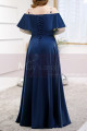 Plus Size Long Formal Dresses Navy Blue With Ruffle Neckline - Ref L2230 - 03