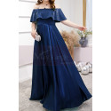 Plus Size Long Formal Dresses Navy Blue With Ruffle Neckline - Ref L2230 - 04