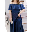 Plus Size Long Formal Dresses Navy Blue With Ruffle Neckline - Ref L2230 - 05