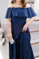 Plus Size Long Formal Dresses Navy Blue With Ruffle Neckline - Ref L2230 - 05