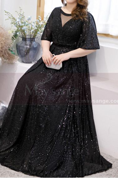 Sparkling Floor-Lenght Long Black Evening Dresses With Flared Sleeves - L2231 #1