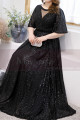 Sparkling Floor-Lenght Long Black Evening Dresses With Flared Sleeves - Ref L2231 - 02