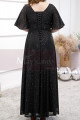 Robe de Soirée Noire Longue Pailleté Avec Manches 3/4 Evasées - Ref L2231 - 03