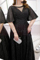 Sparkling Floor-Lenght Long Black Evening Dresses With Flared Sleeves - Ref L2231 - 05