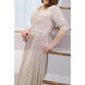 V Neck Plus Size Evening Gowns Cream Colour With 3/4 Sleeves - Ref L2232 - 02