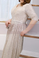 V Neck Plus Size Evening Gowns Cream Colour With 3/4 Sleeves - Ref L2232 - 02