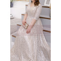 V Neck Plus Size Evening Gowns Cream Colour With 3/4 Sleeves - Ref L2232 - 03