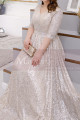 V Neck Plus Size Evening Gowns Cream Colour With 3/4 Sleeves - Ref L2232 - 03