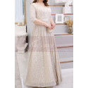 V Neck Plus Size Evening Gowns Cream Colour With 3/4 Sleeves - Ref L2232 - 04