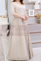 V Neck Plus Size Evening Gowns Cream Colour With 3/4 Sleeves - Ref L2232 - 04