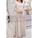 V Neck Plus Size Evening Gowns Cream Colour With 3/4 Sleeves - Ref L2232 - 05