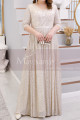 V Neck Plus Size Evening Gowns Cream Colour With 3/4 Sleeves - Ref L2232 - 05