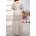 V Neck Plus Size Evening Gowns Cream Colour With 3/4 Sleeves - Ref L2232 - 06