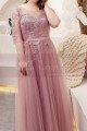 Tulle Long Illusion Plus Size Pink Evening Gowns With Sleeves - Ref L2234 - 02