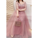 Tulle Long Illusion Plus Size Pink Evening Gowns With Sleeves - Ref L2234 - 03