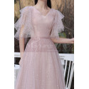 Robe Soirée Courte Vintage Rose Poudré Manches Et Décolleté V - Ref C2050 - 02