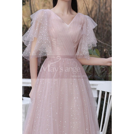 Knee Lenght Vintage Pink Short Evening Gowns With Sleeves