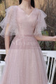 Knee Lenght Vintage Pink Short Evening Gowns With Sleeves - Ref C2050 - 02