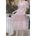 Knee Lenght Vintage Pink Short Evening Gowns With Sleeves - Ref C2050 - 03