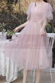 Knee Lenght Vintage Pink Short Evening Gowns With Sleeves - Ref C2050 - 03