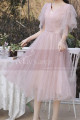 Robe Soirée Courte Vintage Rose Poudré Manches Et Décolleté V - Ref C2050 - 03