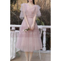 Robe Soirée Courte Vintage Rose Poudré Manches Et Décolleté V - Ref C2050 - 05