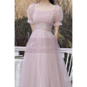 Robe De Cocktail Pour mariage chic Rose En Tulle Avec Manches - Ref C2051 - 03