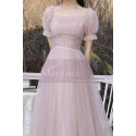 Tulle Flared Skirt Pink Evening Wedding Dress Short Sleeves - Ref C2051 - 03