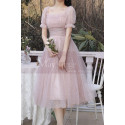 Robe De Cocktail Pour mariage chic Rose En Tulle Avec Manches - Ref C2051 - 04