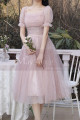 Robe De Cocktail Pour mariage chic Rose En Tulle Avec Manches - Ref C2051 - 04