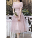 Tulle Flared Skirt Pink Evening Wedding Dress Short Sleeves - Ref C2051 - 05