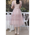 Robe De Cocktail Pour mariage chic Rose En Tulle Avec Manches - Ref C2051 - 06