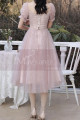 Robe De Cocktail Pour mariage chic Rose En Tulle Avec Manches - Ref C2051 - 06