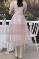 Tulle Flared Skirt Pink Evening Wedding Dress Short Sleeves - Ref C2051 - 06