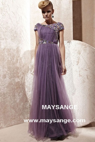 Robe longue en tulle prune robes de soirée - L206 #1