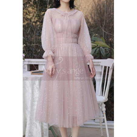 Robe De Soirée Vintage Rose Paillettes Et Manches Bouffantes