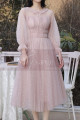 Robe De Soirée Vintage Rose Paillettes Et Manches Bouffantes - Ref C2055 - 02