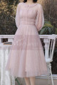 Robe De Soirée Vintage Rose Paillettes Et Manches Bouffantes - Ref C2055 - 04