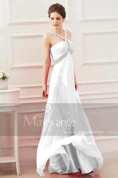 Robe Pour Mariage Longue Blanche Pure Bretelles Scintillantes - M1317 #1